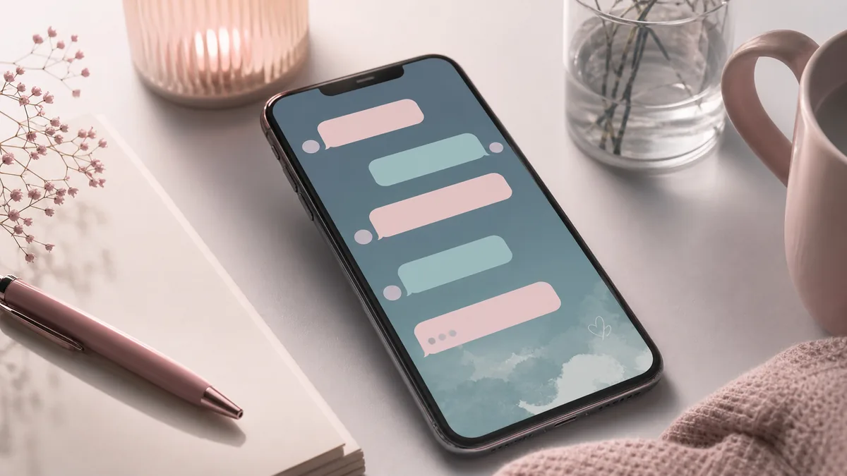 メンヘラ構文のLINE風文面を抽象的なチャットで示す編集イラスト