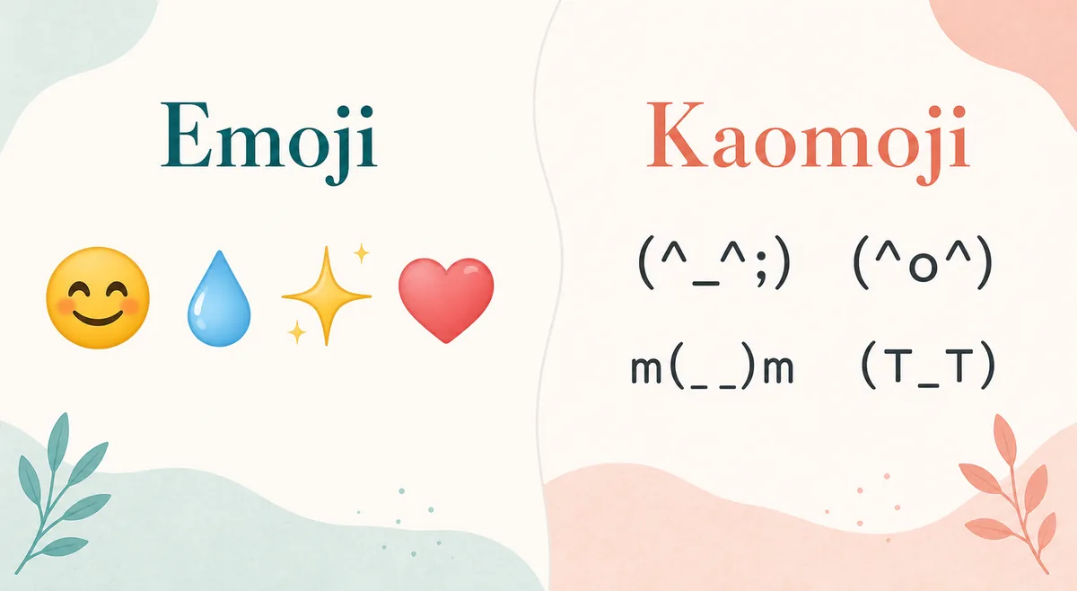 おじさん構文における絵文字と顔文字の違いを示す比較イラスト