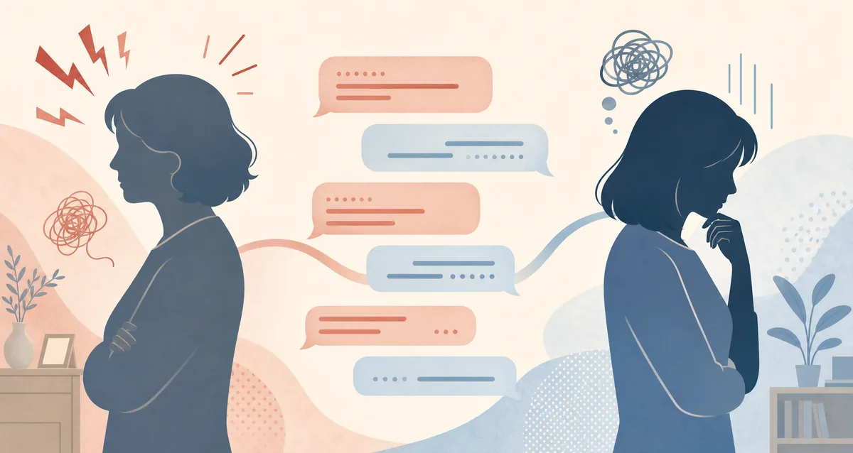 親子のチャットで会話の温度が上がる様子を示す編集イラスト